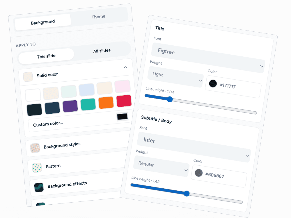 Carouselma brand controls for backgrounds, typography, author information, and swipe buttons
